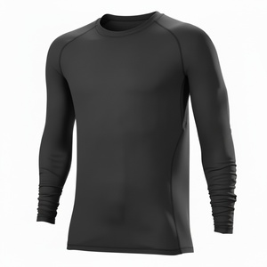 T-shirt de compression unisexe à manches longues et col montant, sous-vêtement de sport en tissu Spandex/Polyester antibactérien - Product Image 4