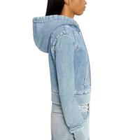 Sweat-shirt court à capuche en molleton bouclette et denim délavé pour femme, coupe ample, design personnalisé sur le devant, respirant