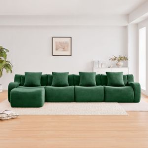 Divano a L Senza Struttura a 4 Posti, Antiscivolo, Senza Montaggio, Braccioli Curvi, Tessuto Teddy ad Alta Densità 32D, Arredamento per Soggiorno - Product Image 3