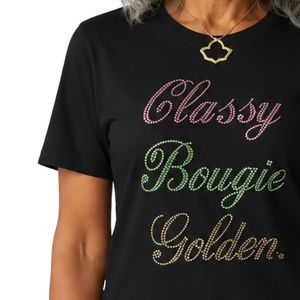 <b>Black</b> Classy Bougie Golden Graphic Tee <b>Women</b> Short Sleeve Casual Cotton <b>Shirt</b> Fashion Letter Print Top Summer Streetwear Apparel - Product Image 6