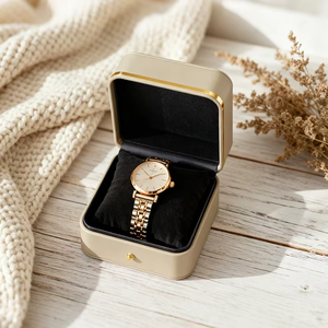 High-end Gold-<b>Edged</b> PU Leather Watch Box Rounded Corners Flip-Top Packaging Box Bracelet Bangle Box Jewelry Box - Product Image 3