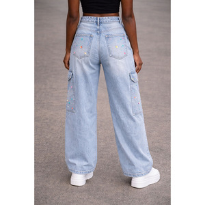 กางเกงยีนส์เดนิมคอตตอนคุณภาพสูงแบบหนา ซักย้อมสีเอซิด ประดับคริสตัล สไตล์สตรีทแวร์ ไซส์พลัส ทรงเข่าคู่ แต่งขาด สำหรับผู้ชาย - Product Image 4