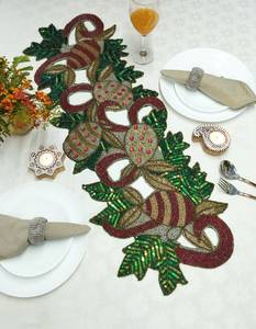 Handmade Embroidered Fabric <b>Table</b> <b>Runner</b> Customized <b>Green</b> Leaf Design Luxury Eco-Friendly Durable Lightweight 5mm Thickness Mat - Product Image 3