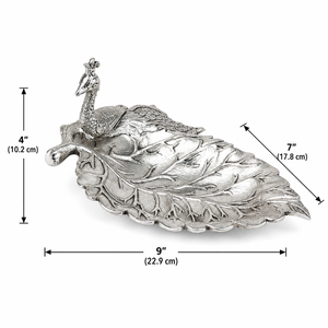 Bandeja Decorativa de Plata Plateada Hecha a Mano en India, con Forma de Hoja de Pavo Real, Estilo Art Deco, para Sala de Estar, Centro de Mesa para Diwali - Product Image 6