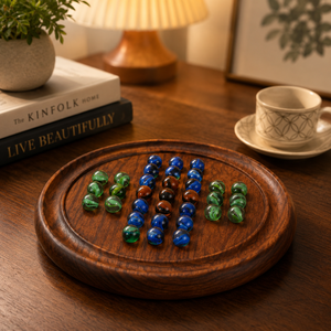 Juego de mesa de solitario de mármol con tablero de madera hecho a mano |   Juego de rompecabezas de estrategia clásico para niños y adultos |   Juego educativo de mesa para viajes - Product Image 1