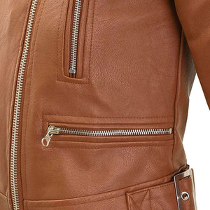 Chaqueta Bomber de Cuero Genuino Marrón para Mujer SALVA LEATHER, Cierre de Cremallera, Cuello Camisero, Manga Larga, Largo Regular - Product Image 4