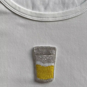 Camiseta Blanca de Algodón con Bordado Floral Tropical Minimalista, Top de Moda con Lentejuelas y Cuentas, Estilo Resort, para Mujer - Product Image 1