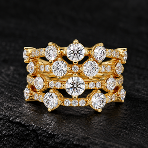Round Cut Lab Grown Diamond <b>Ring</b> 14K 18K Solid Gold Multi Row <b>Stack</b> <b>Ring</b> 1.80 CTW DEF VVS Fine Jewelry Wedding <b>Ring</b> Wholesale - Product Image 1