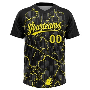 Maillot de baseball personnalisé noir et jaune à motif craquelé, impression par sublimation, évacuation de l'humidité, unisexe, adulte, manches courtes, tenue d'équipe - Product Image 2