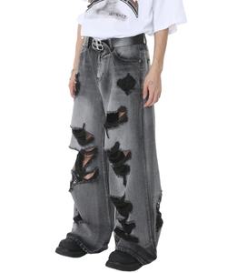 High Street Jeans Pantalones Tallas grandes Lavado ácido Desgastado Baggy Oversize Cintura media Diseño transpirable Hombres Jeans Pantalones para hombres - Product Image 6