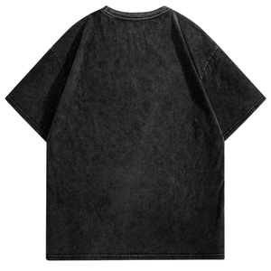 T-shirt graphique vintage 100% coton noir délavé, manches raglan courtes, col rond, streetwear décontracté, mode urbaine imprimée, vente en gros - Product Image 2