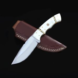 Couteau de chasse artisanal OEM personnalisé en acier D2, lame fixe avec manche en résine, couteau de camping et d'extérieur EDC avec étui en cuir, idéal comme cadeau - Product Image 1