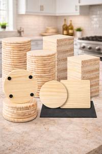 Juego de Posavasos de Madera de Pino Redondos y Cuadrados, Resistentes al Calor y sin Astillas, para Tazas de Té, Protección para Mesa de Café - Product Image 4
