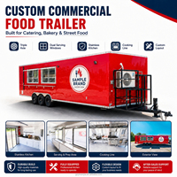 Remorque alimentaire personnalisée à triple essieu avec fours à convection, plaque de cuisson, friteuse et chambre froide pour la livraison de pizzas, hamburgers, pâtisseries et services de restauration