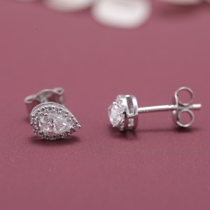 IGI Certified Lab Grown Diamond Pear Halo Stud Earrings Solid 925 Sterling Silver Pear Cut Diamond Cluster Stud Earrings - Product Image 3