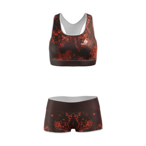 Ensemble 2 pièces personnalisé de crop top dos nageur et short taille haute, imprimé par sublimation, en Spandex et Polyester, pour le sport et le yoga, vente en gros - Product Image 4