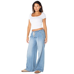 Top Quality Loose Fit Women's <b>Jeans</b> Pants Streetwear Baggy Style Straight Leg Breathable Ladies Denim Pant With Drawstring Waste - Product Image 4
