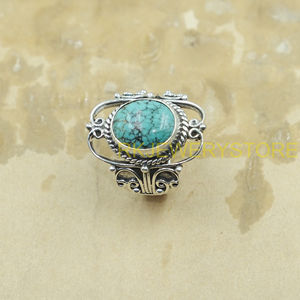 Irine Turquoise Handmade 925 Silver <b>Ring</b> Vintage Boho <b>Statement</b> <b>Ring</b> Natural Gemstone Jewelry Women Gift for Unisex Mom Him Her - Product Image 6