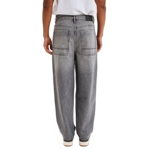 Men’s Grey Cotton Denim Baggy Jeans Loose Fit Streetwear 5 Pocket Vintage Style Casual Hip Hop Fashion <b>Pants</b> Trendy - Product Image 4