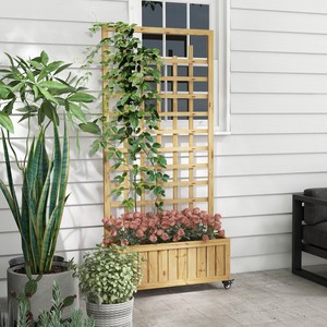 Wooden Raised Garden <b>Bed</b> with Trellis Planter Box Vine Climbing Plants Flowers Outdoor Garden Box for Backyard Balcony - Product Image 2