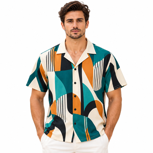 Camisa Hawaiana de Manga Corta para Hombre, con Botones, de Poliéster Satinado de Secado Rápido, con Diseño de Logotipo Personalizado y Estampado por Sublimación - Product Image 1