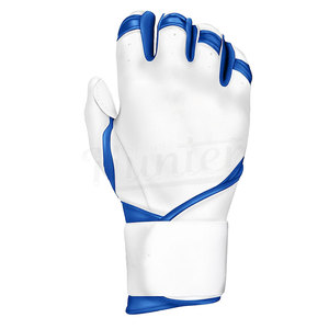 Gants de frappe de baseball blancs et bleus en cuir, gants de frappe à doigts entiers, durables, pour l'entraînement, unisexes, adultes, fermeture à enfiler - Product Image 2