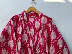 Kimono de algodón con estampado de león estilo bohemio, estampado a mano, para playa o descanso, elegante y cómodo. - Product Image 3