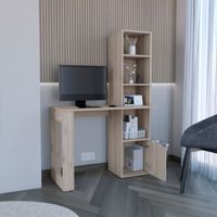 DEPOT E SHOP Escritorio Ripley gris claro con estantería y gabinete, conjunto de escritorio funcional para computadora