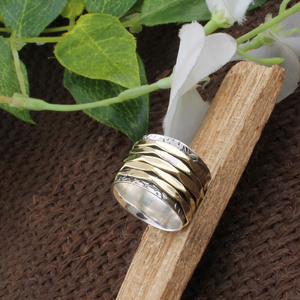 Wholesale 925 Sterling Silver Mixed Metal <b>Spinner</b> <b>Ring</b> Multi Layer Wavy Brass Bands Patterned Silver Base Anti Anxiety Party - Product Image 4