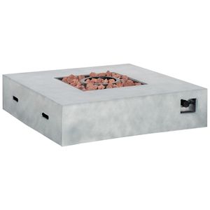 Tavolo con Braciere a Gas Propano da Esterno Quadrato da 42 Pollici, Effetto Pietra Grigia, 50.000 BTU, Accensione Automatica, Piano in Vimini - Product Image 1