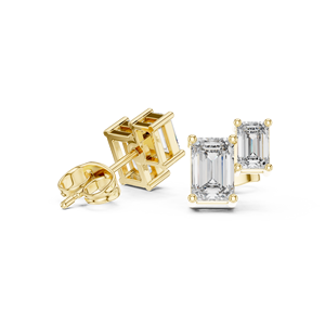14k Yellow Gold Earrings With <b>Emerald</b> Cut Lab Grown Diamond <b>Stud</b> Earrings GRA Certified Double Stone Earrings For Women - Product Image 2
