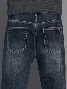 Jean décontracté pour homme coupe droite gris foncé délavé, style classique vintage streetwear, 100 % coton léger - Product Image 5