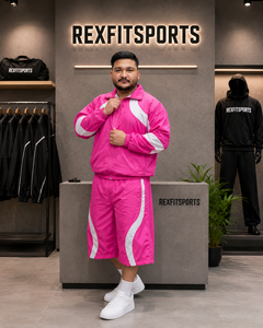 REXFIT SPORTS 2026 Custom <b>Pink</b> White Crinkle Nylon <b>Tracksuit</b> Set Full Zip Jacket and Wide Leg Pants Custom Streetwear Sportswear - Product Image 3