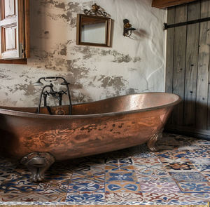 Baignoire élégante en cuivre poli reflétant la lumière dorée du soleil dans un spa moderne et minimaliste. Achetez à prix de gros. - Product Image 6