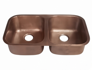 Élégante évier double en cuivre, finition martelée artisanale, matériau métallique, finition artisanale, parfait pour les cuisines - Product Image 1