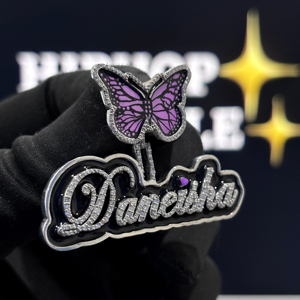 <b>Custom</b> Butterfly Bail <b>Name</b> Pendant 925 Sterling Silver VVS Moissanite Iced Out Black Enamel Cursive Hip Hop Jewelry <b>Necklace</b> - Product Image 4