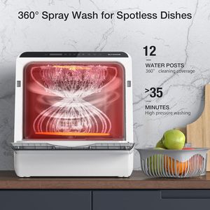 Lave-vaisselle intelligent portable de comptoir avec WiFi, réservoir d'eau de 5 L, fonction de séchage à l'air, matériau en polyester imperméable, style normcore/minimaliste - Product Image 5