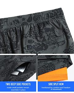 Pantalones cortos deportivos 2 en 1 para hombre, ligeros, para entrenamiento, gimnasio, correr, con bolsillo trasero con cremallera. - Product Image 3