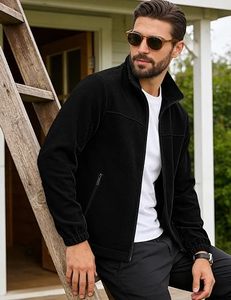 Black Men's Full Zip Fleece Jacket Stand Collar Polar Outerwear <b>Lightweight</b> Warm Casual Winter <b>Coat</b> - Product Image 6