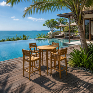 Conjunto de Bar para Exteriores Sadana de Madera de Teca Sólida, Mesa Redonda Moderna, Minimalista, Premium y Duradera, Muebles de Patio y Bistro para Resort, Cafetería y Jardín - Product Image 5
