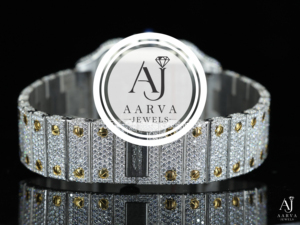Montre mécanique en acier inoxydable avec incrustation de diamants, affichage analogique, bracelet de 20 mm, pierres précieuses, montre de luxe - Product Image 4