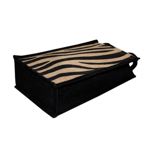 All-Over Zebra Texture Print Jute Wine <b>Bag</b> with Padded Rope Handle and PP Laminated Two Bottle Separator Promotional <b>Bags</b> - Product Image 3