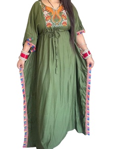 KAFTAN LARGO DE ALGODÓN ESTILO INDIO LIMONO LARGO BREEZY BOHEMIAN COLOR SÓLIDO KAFTAN BEACH WEAR CASUAL KIMONO - Product Image 5