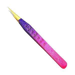 Sharp 2-Set Pince à épiler d'extension de cils enduite de paillettes Volume chaud Pince à épiler 45 degrés droite pointue en acier inoxydable - Product Image 2