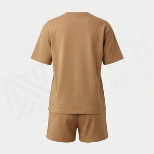 Conjunto informal de 2 piezas para mujer, camiseta de manga corta y pantalones cortos por encima de la rodilla con estampado geométrico, conjunto de algodón de cuello redondo y ajuste holgado - Product Image 2