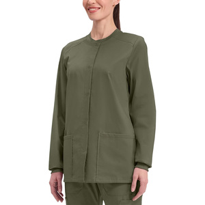 Blusa Médica Deportiva para Mujer, Color Verde Oliva, Manga Larga, Cierre de Botones, Uniforme de Hospital, Tejido de Poliéster/Nailon/Microelástico - Product Image 5