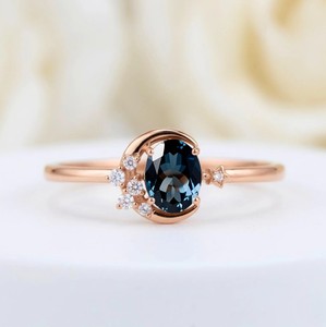 Bague ovale en topaze bleue de Londres, or rose, argent sterling, bague de fiançailles, vente en gros pour femmes - Product Image 2