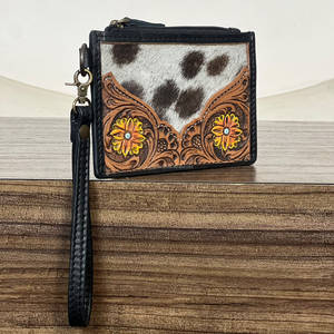 Nueva Cartera de Cuero Genuino con Diseño Floral de Piel de Vaca, Monedero con Cremallera, Portamonedas y Tarjetero para Tarjetas de Crédito y Cajeros Automáticos, Ideal para Compras - Product Image 2