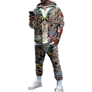 Otoño/Invierno hombres Retro calle moda transpirable 3D impreso mal Boca Grande dos piezas pulóver pantalones de chándal estilo Casual - Product Image 1