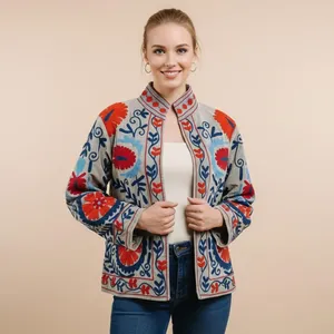 <b>Women</b> Boho Floral Suzani <b>Jacket</b> Cotton Embroidery Ethnic <b>Vintage</b> Style Lightweight Handmade Casual Fashion Coat - Product Image 3